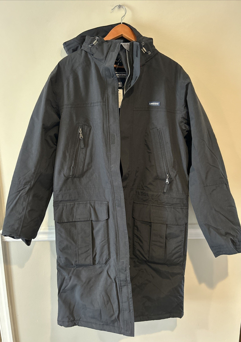 NEW Lands' End Squall Parka Coat Men’s MT black Waterproof Windproof Hooded